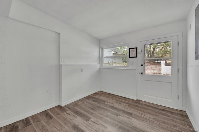 doorway to outside featuring light wood-type flooring