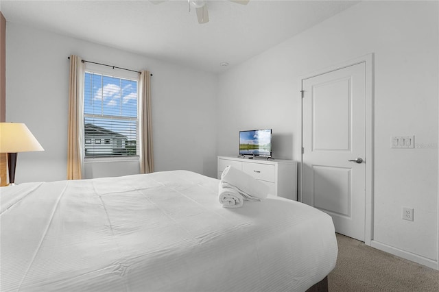 bedroom featuring carpet flooring and ceiling fan