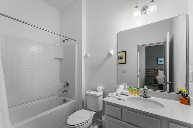 full bathroom featuring vanity, toilet, and shower / washtub combination