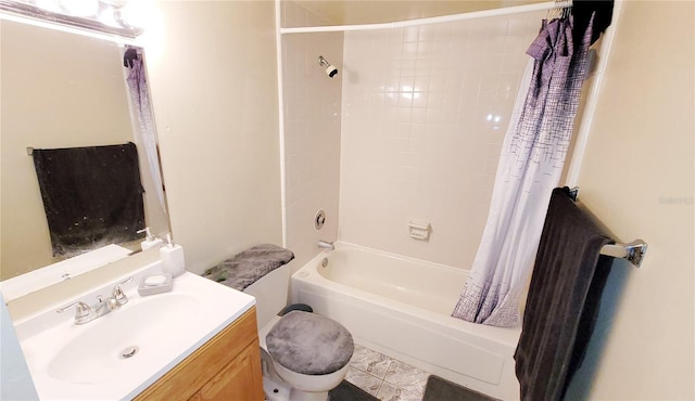 full bathroom featuring vanity, toilet, and shower / bathtub combination with curtain