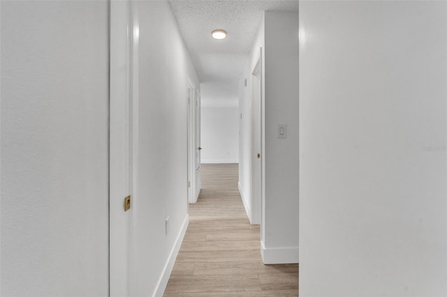 hallway featuring a textured ceiling and light hardwood / wood-style floors