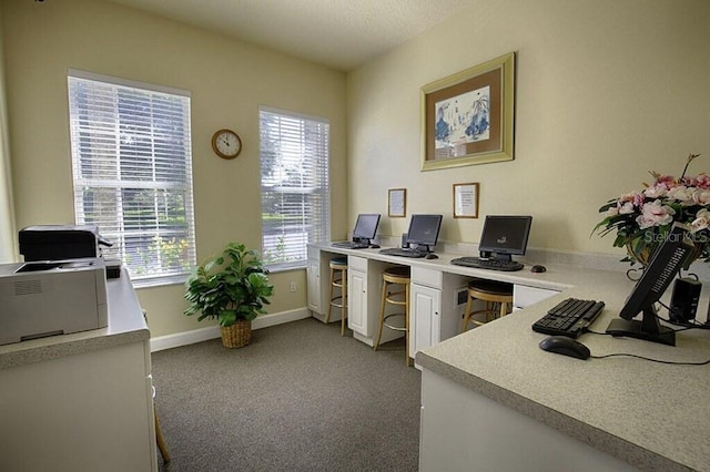 home office featuring a healthy amount of sunlight and light carpet