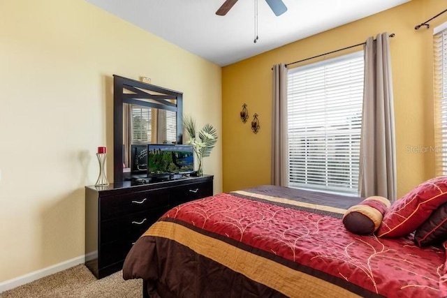 bedroom featuring carpet and ceiling fan