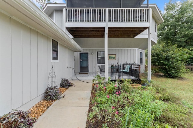 doorway to property with a balcony