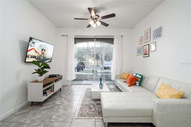 living room with ceiling fan