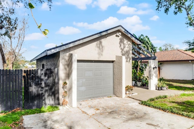 exterior space with a garage