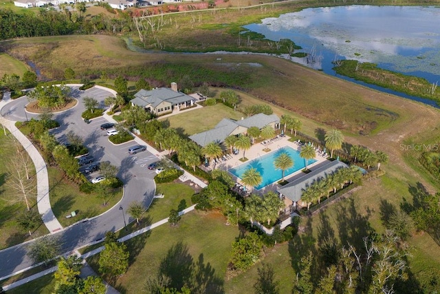 bird's eye view featuring a water view