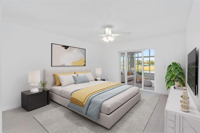 bedroom featuring access to exterior and ceiling fan