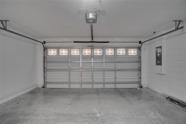 garage featuring a garage door opener and electric panel