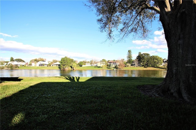 view of yard with a water view