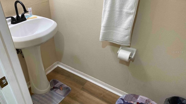 bathroom with sink and hardwood / wood-style flooring