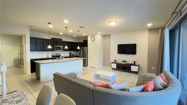 view of tiled living room