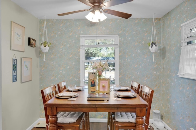 dining room featuring ceiling fan