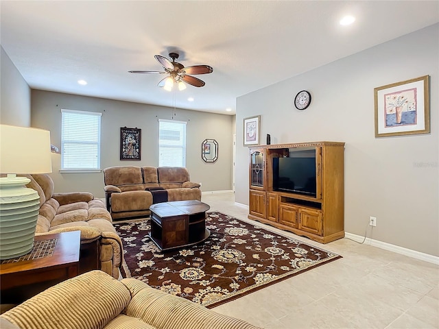 living room featuring ceiling fan