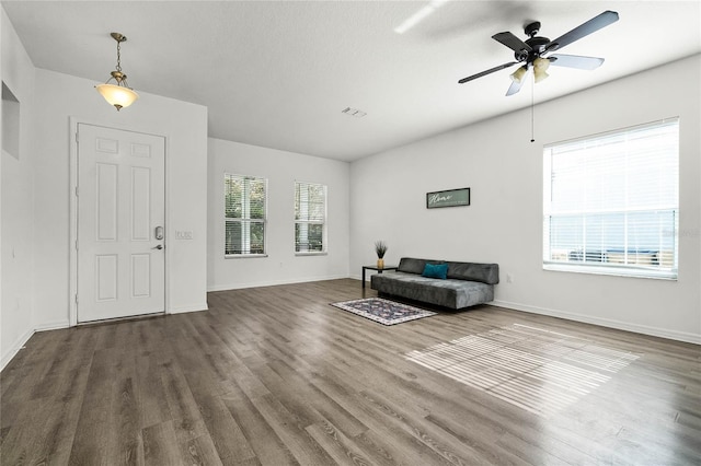 foyer featuring dark hardwood / wood-style floors and ceiling fan