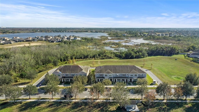 bird's eye view featuring a water view