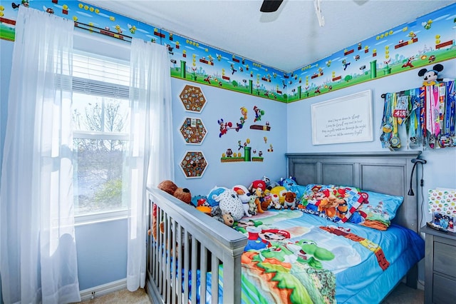 bedroom with carpet floors and ceiling fan