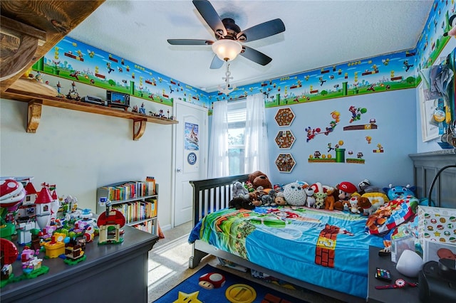 bedroom with carpet flooring and ceiling fan