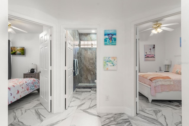 bedroom featuring ceiling fan