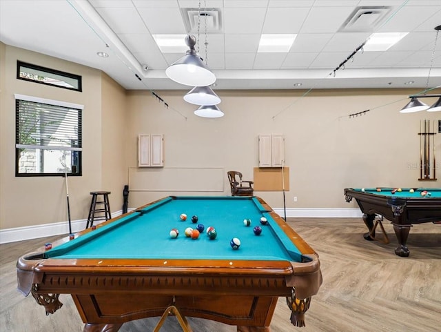 game room featuring parquet floors and billiards