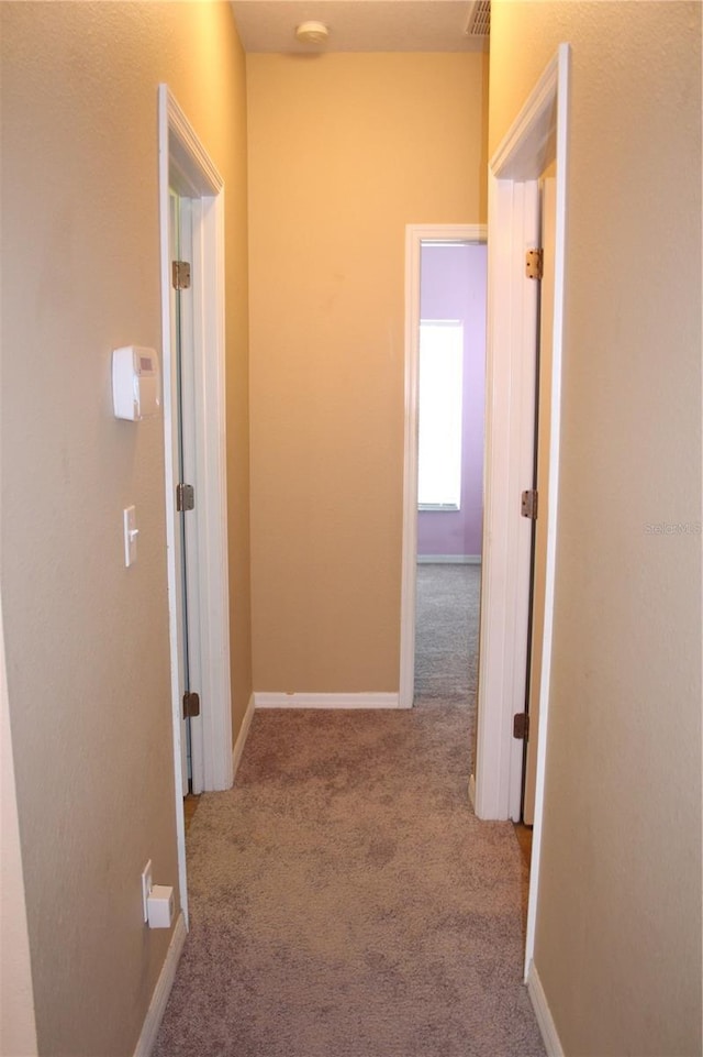 hallway with light carpet