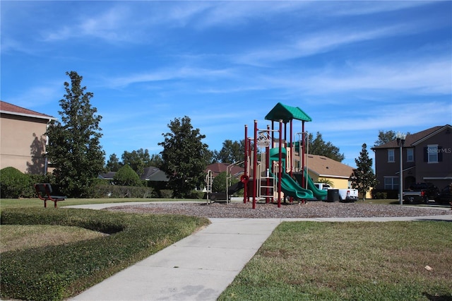 view of jungle gym with a yard