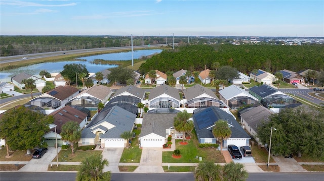 bird's eye view featuring a water view