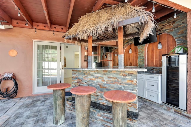 view of patio / terrace featuring wine cooler