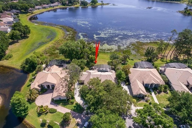 aerial view featuring a water view