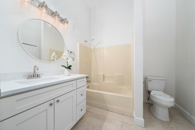 full bathroom with tile patterned flooring, vanity, toilet, and washtub / shower combination