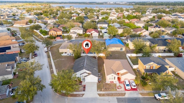 aerial view with a water view