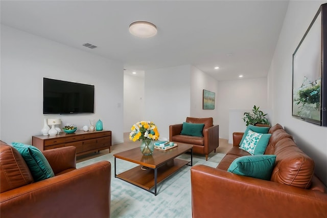 living room with light carpet