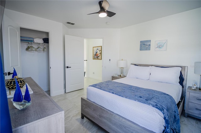 bedroom featuring a closet and ceiling fan