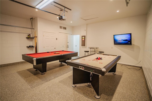 game room featuring electric panel and pool table