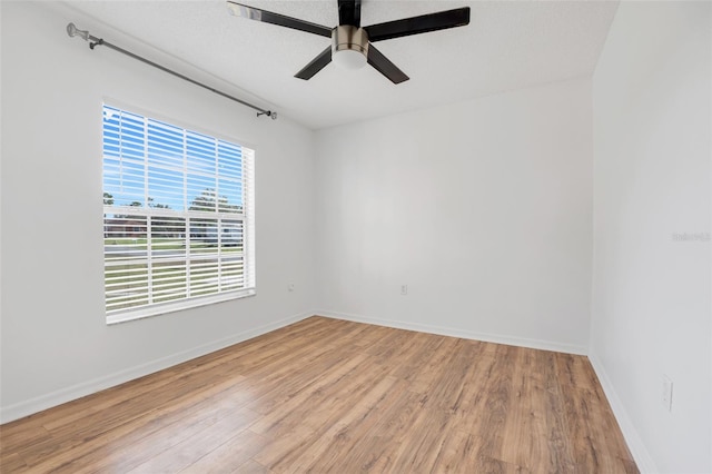 empty room featuring ceiling fan and light hardwood / wood-style flooring