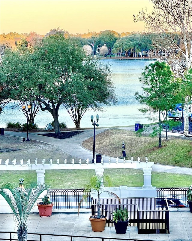 view of community featuring a water view