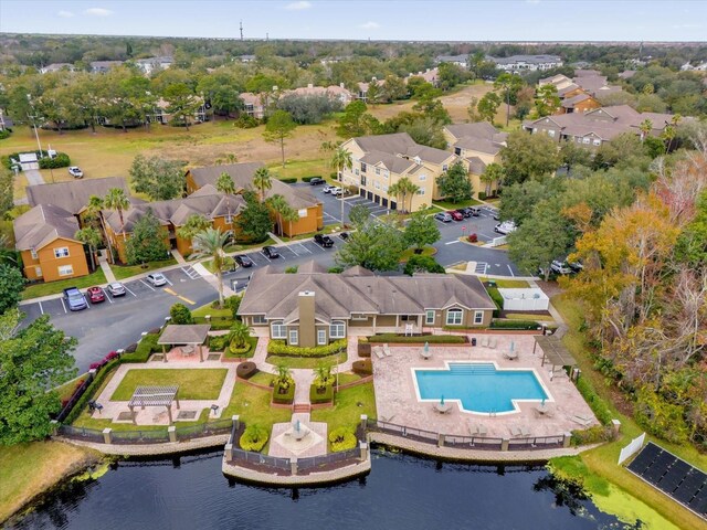 aerial view with a water view