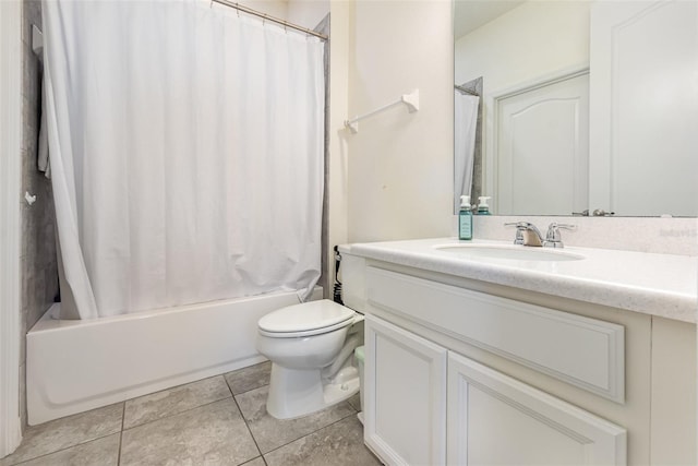 full bathroom with tile patterned floors, vanity, shower / bath combo, and toilet