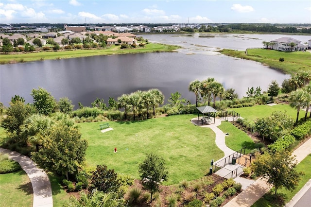 aerial view with a water view