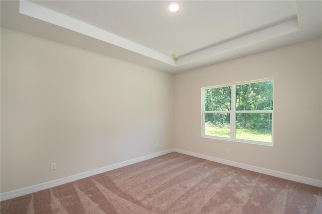 carpeted spare room featuring baseboards and a raised ceiling