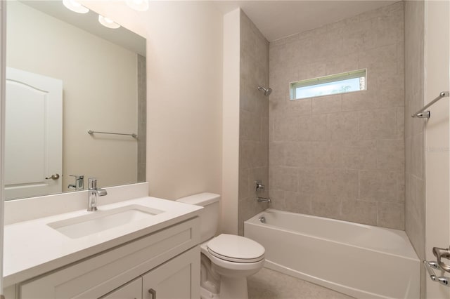 full bath featuring vanity, shower / tub combination, and toilet