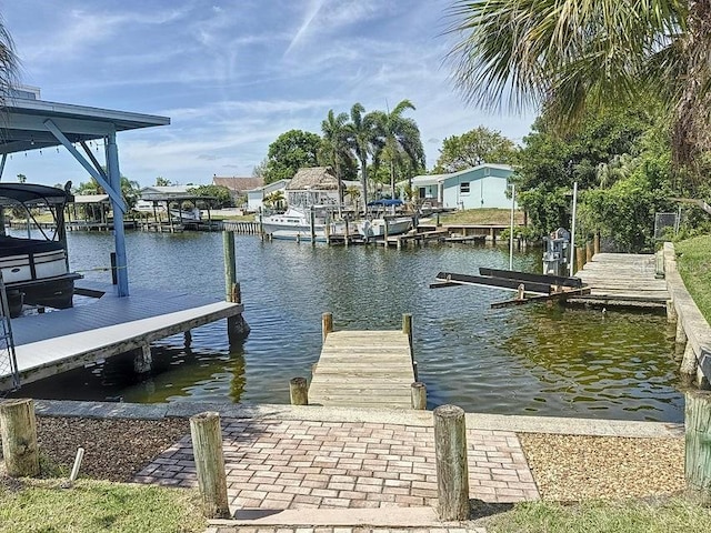 dock area featuring a water view