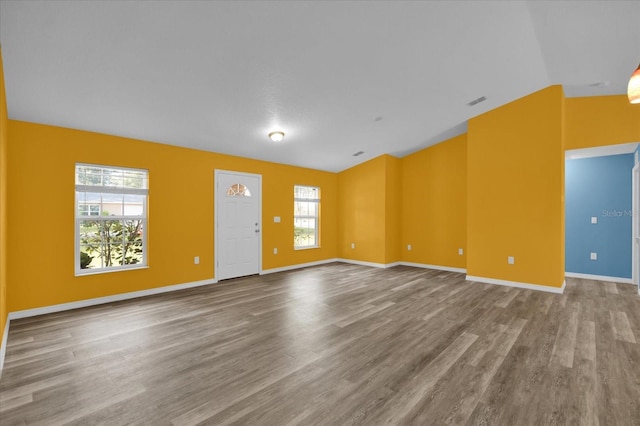 unfurnished living room with wood-type flooring and a healthy amount of sunlight