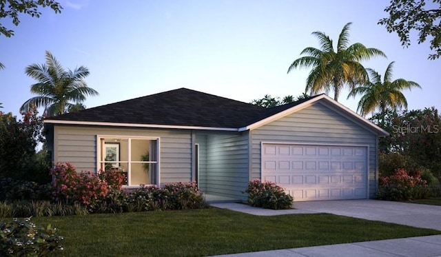 ranch-style house with a front lawn and a garage