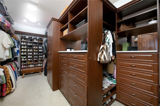 spacious closet with light carpet