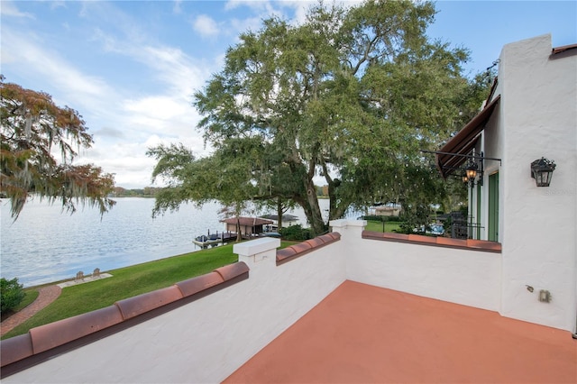 view of patio / terrace with a water view