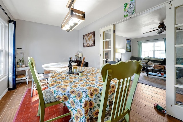 dining area featuring ceiling fan