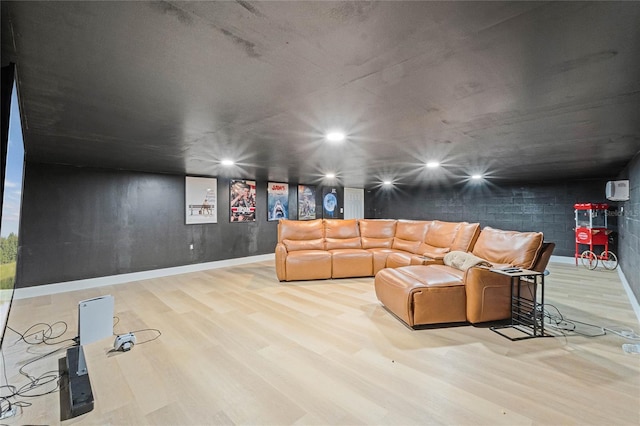 cinema featuring light hardwood / wood-style floors