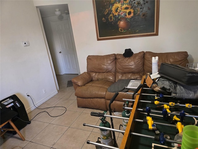 living room featuring light tile patterned floors