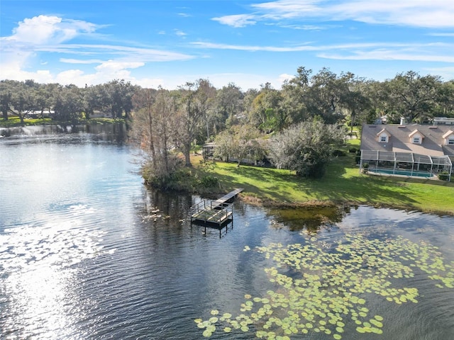 view of water feature with a boat dock